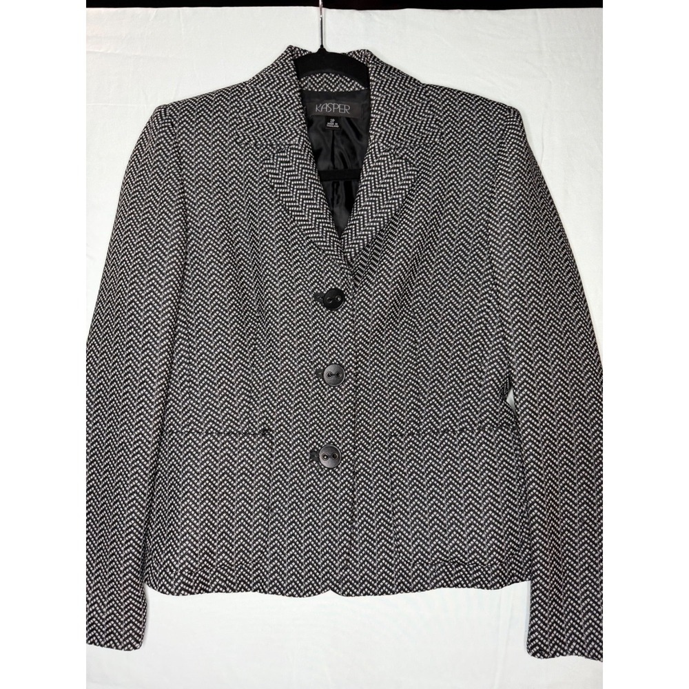 Kasper‎ Blazer Black&White Herringbone sz 2p
